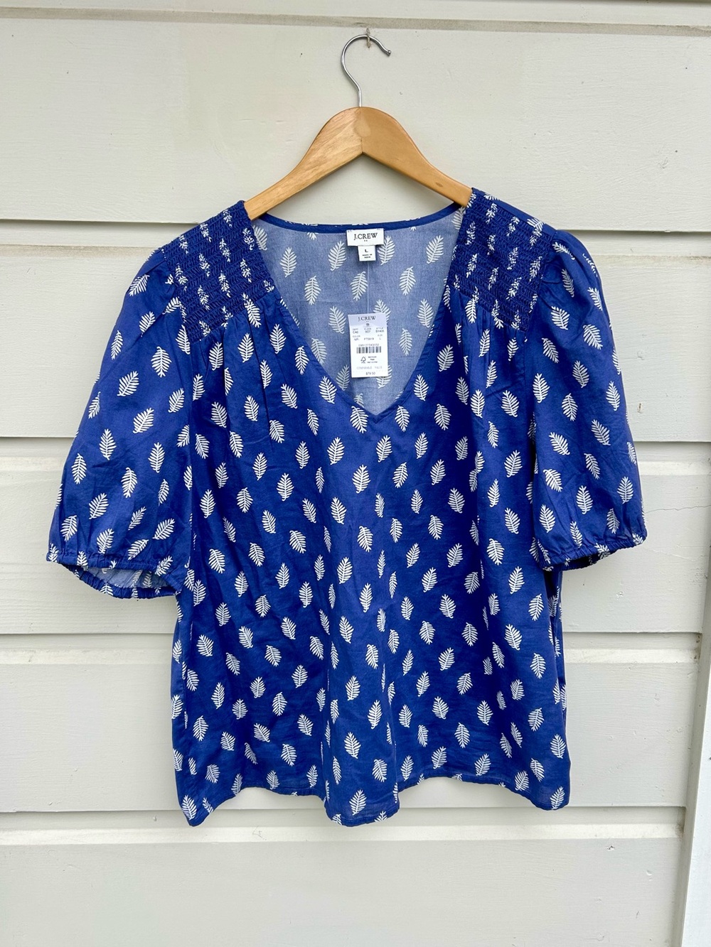 J. Crew Leaf-Print V-Neck Puff Sleeve Blouse